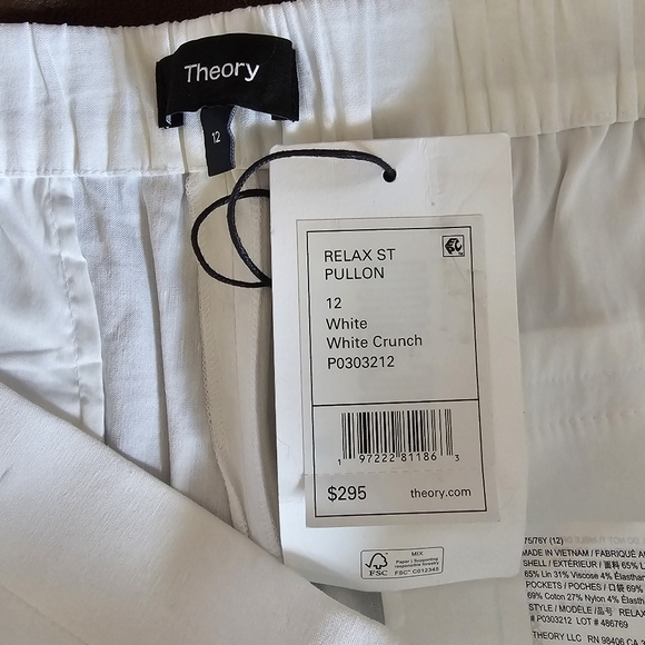 Theory Relaxed Pull-on Pants, White Crunch Size 12 Nwt - Picture 3 of 16